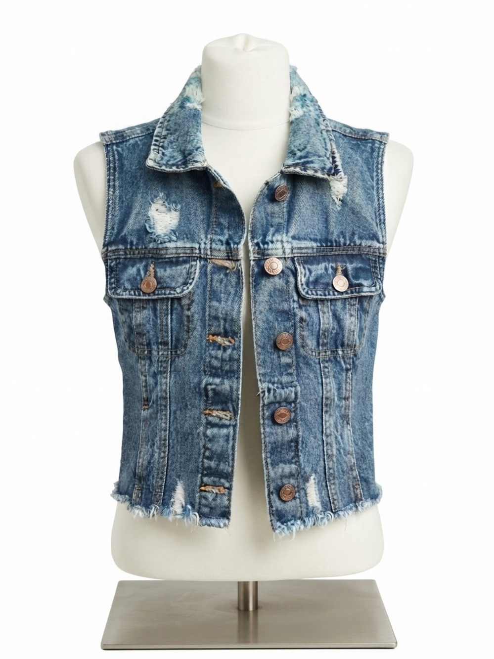 Highway Jeans Distressed Blue Denim Vest